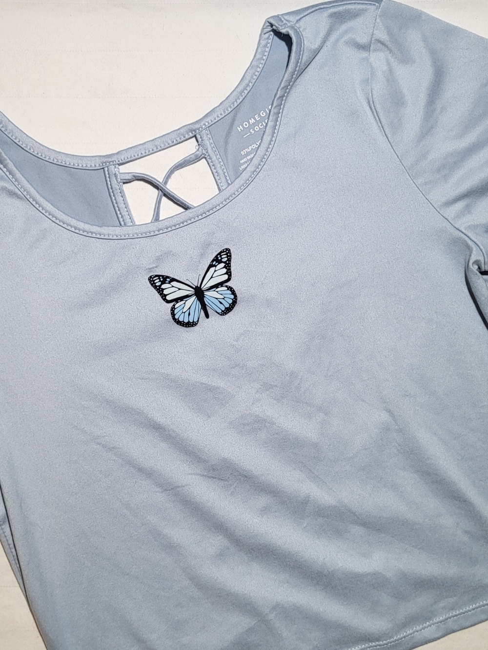 Homegirl Society Light Blue Butterfly Crop Top